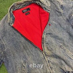 Vintage 90s Mens Polo Ralph Lauren Distressed Denim Jacket Size Large