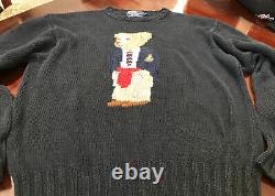 Vintage 90s POLO RALPH LAUREN knit sweater polo bear Navy size L Rare