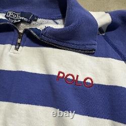 Vintage 90s POLO Ralph Lauren Striped Sweatshirt Men's Large Blue White Red