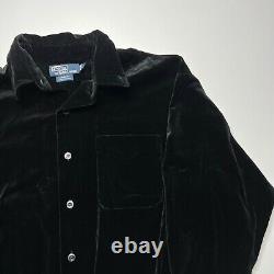 Vintage 90s Polo Ralph Lauren Black Velour Suede Button Up Long Sleeve Armond L