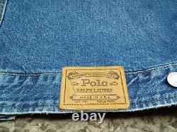Vintage 90s Polo Ralph Lauren Blanket Flannel Lined Denim Jean Jacket Large Mens