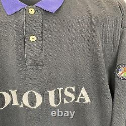 Vintage 90s Polo Ralph Lauren Cookie Patch Rugby Polo Men XL Black/Purple USA