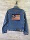 Vintage 90s Polo Ralph Lauren Denim Jacket Mens S Blue Large Flag Patch Trucker