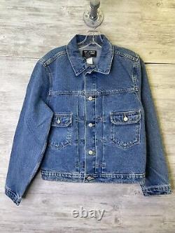 Vintage 90s Polo Ralph Lauren Denim Jacket Mens S Blue Large Flag Patch Trucker