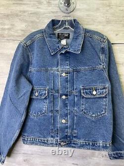 Vintage 90s Polo Ralph Lauren Denim Jacket Mens S Blue Large Flag Patch Trucker