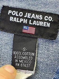 Vintage 90s Polo Ralph Lauren Denim Jacket Mens S Blue Large Flag Patch Trucker