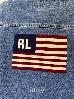 Vintage 90s Polo Ralph Lauren Denim Jacket Mens S Blue Large Flag Patch Trucker