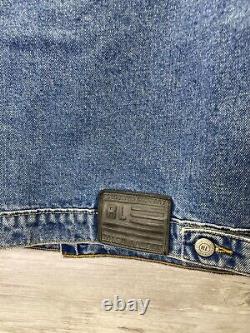 Vintage 90s Polo Ralph Lauren Denim Jacket Mens S Blue Large Flag Patch Trucker