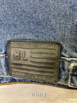 Vintage 90s Polo Ralph Lauren Denim Jacket Mens S Blue Large Flag Patch Trucker