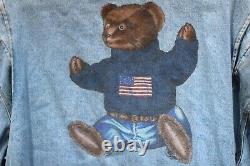 Vintage 90s Polo Ralph Lauren Denim Jean Teddy Bear Jacket XL