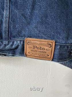 Vintage 90s Polo Ralph Lauren Dungaree Denim Bomber Jacket Size Large Kanye