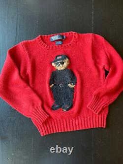 Vintage 90s Polo Ralph Lauren Knit Sweater Red Polo Bear Sunglasses KIDS Size 7