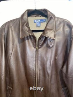 Vintage 90s Polo Ralph Lauren Leather Full Zip Bomber Brown Jacket SzL NWT