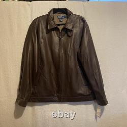 Vintage 90s Polo Ralph Lauren Leather Full Zip Bomber Brown Jacket SzL NWT