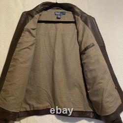 Vintage 90s Polo Ralph Lauren Leather Full Zip Bomber Brown Jacket SzL NWT