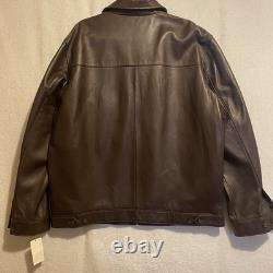 Vintage 90s Polo Ralph Lauren Leather Full Zip Bomber Brown Jacket SzL NWT