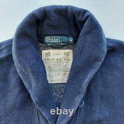 Vintage 90s Polo Ralph Lauren Mens Blue Sport Shawl Collar Cardigan Sweater Med