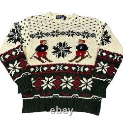 Vintage 90s Polo Ralph Lauren RL Double Bear Ski Snowflake Hand Knit Sweater