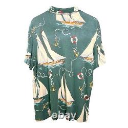 Vintage 90s Polo Ralph Lauren Shirt Mens L Green All Over Sailboat Anchor Print