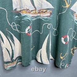 Vintage 90s Polo Ralph Lauren Shirt Mens L Green All Over Sailboat Anchor Print
