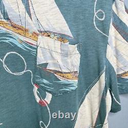 Vintage 90s Polo Ralph Lauren Shirt Mens L Green All Over Sailboat Anchor Print