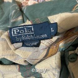 Vintage 90s Polo Ralph Lauren Shirt Mens L Green All Over Sailboat Anchor Print