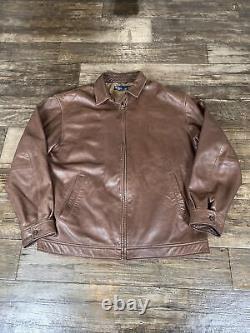 Vintage 90s Polo Ralph Lauren Soft Leather Jacket Mens XL Brown Bomber