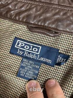 Vintage 90s Polo Ralph Lauren Soft Leather Jacket Mens XL Brown Bomber