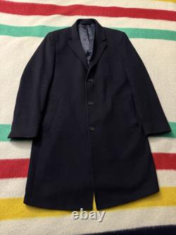 Vintage 90s Polo Ralph Lauren Wool Cashmere Blend Overcoat 44L Large Navy Blue