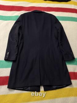 Vintage 90s Polo Ralph Lauren Wool Cashmere Blend Overcoat 44L Large Navy Blue