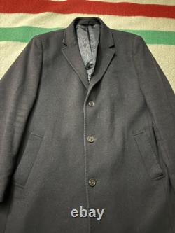 Vintage 90s Polo Ralph Lauren Wool Cashmere Blend Overcoat 44L Large Navy Blue
