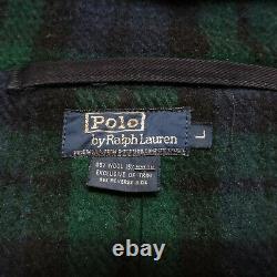 Vintage 90s Polo Ralph Lauren Wool Duffle Toggle Jacket Coat Black Watch Trench