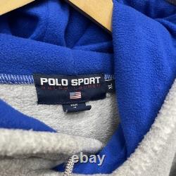 Vintage 90s Polo Sport Ralph Lauren USA Fleece Hoodie Mens XL Grey Pullover