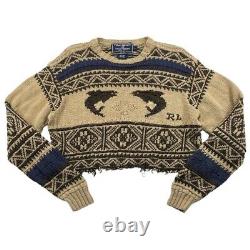 Vintage 90s Polo Sport Sportsman Ralph Lauren Hand Knit Sweater L RL Cropped Vtg