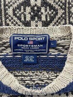 Vintage 90s Polo Sport Sportsman Ralph Lauren Hand Knit Sweater L RL Cropped Vtg