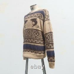 Vintage 90s Polo Sport Sportsman Ralph Lauren Hand Knit Sweater Size L RL