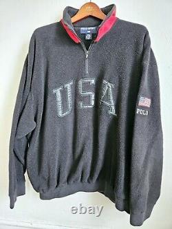 Vintage 90s Polo Sport USA Flag Quarter-Zip Ralph Lauren Fleece Sweater XL Minty