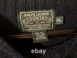 Vintage 90s RALPH LAUREN Country Polo Bear Ski Sweater Hand Knit Green Tag Rare