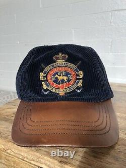 Vintage 90s RARE Polo Ralph Lauren Blue Corduroy Sportsman Hat Leather Bill