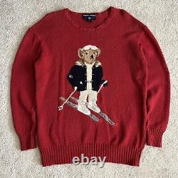 Vintage 90s Ralph Lauren Polo Bear Sport Ski Skiing Knit Sweater Medium