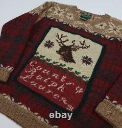 Vintage 90s Ralph Lauren Polo Country 1991 Wool Deer Plaid Pattern Sweater Rare