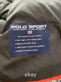 Vintage 90s Ralph Lauren Polo Sport Down Puffer Jacket Red Collapsable NEAR MINT