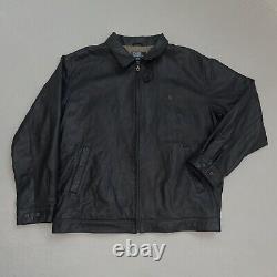 Vintage Black Polo Ralph Lauren Leather Jacket Mens X-Large XL Plaid Lined