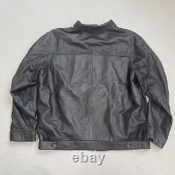 Vintage Black Polo Ralph Lauren Leather Jacket Mens X-Large XL Plaid Lined
