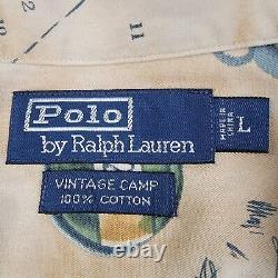 Vintage Camp Polo Ralph Lauren Ernest Hemingway Fishing Shirt Mens Large Beige