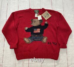 Vintage Deadstock Ralph Lauren 1992 Polo Country Sit Down Bear Sweater RRL NWT L