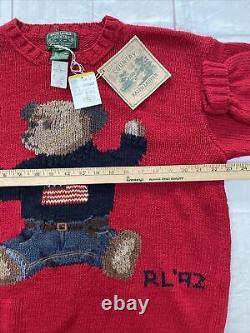 Vintage Deadstock Ralph Lauren 1992 Polo Country Sit Down Bear Sweater RRL NWT L