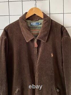 Vintage Mens POLO RALPH LAUREN Corduroy Jacket Bomber Coat Collar Brown Size 2XL