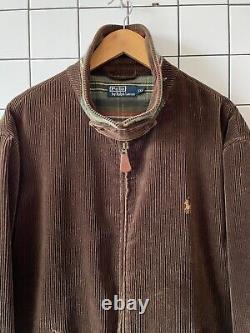 Vintage Mens POLO RALPH LAUREN Corduroy Jacket Bomber Coat Collar Brown Size 2XL