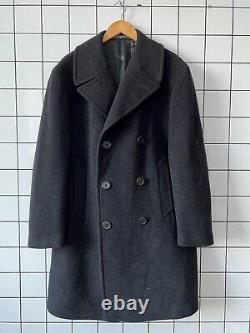 Vintage Mens POLO RALPH LAUREN Double Breasted Over Coat Wool Grey Size 40 50 L